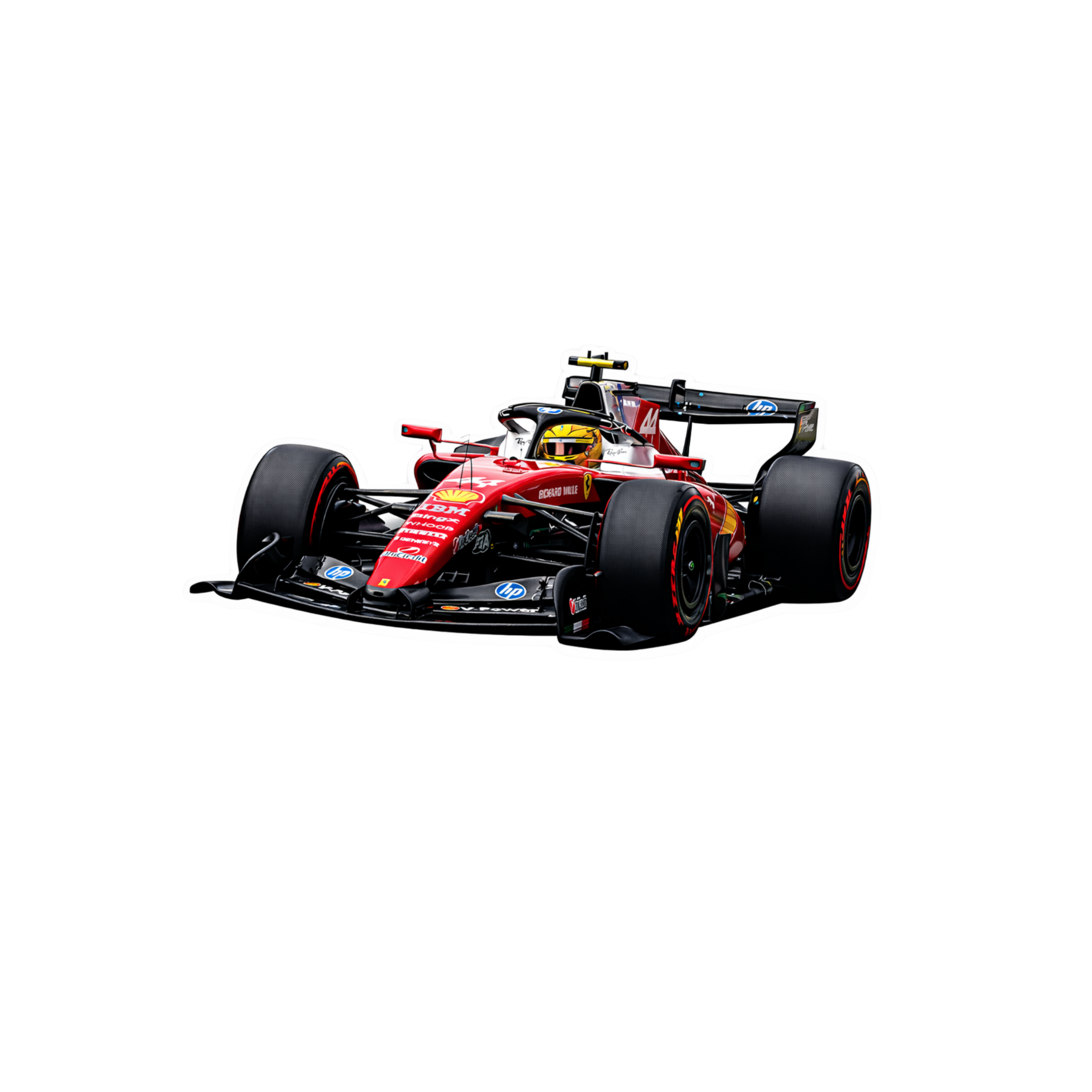 Red Formula 1 car on a white background