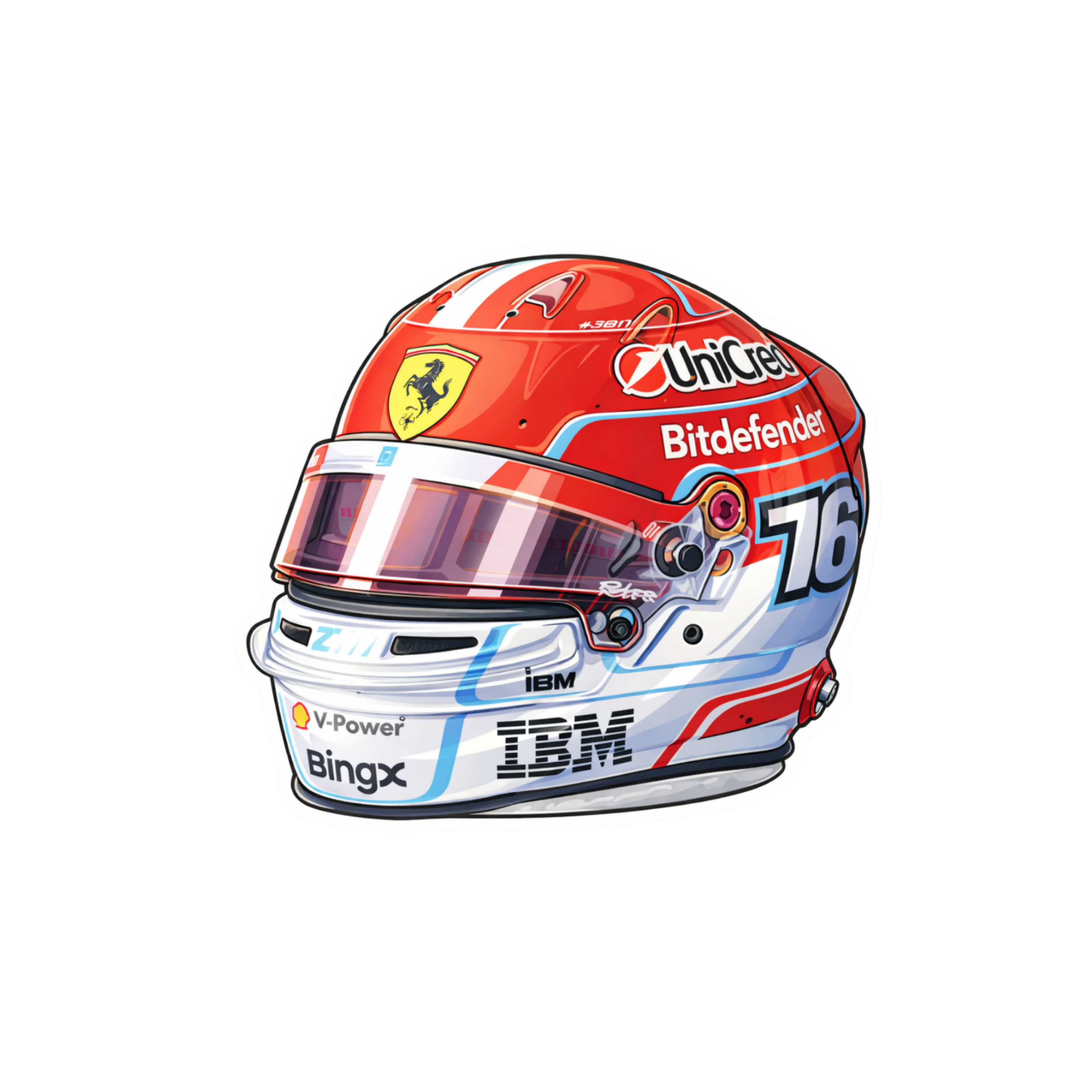 Ferro racing helmet with various sponsor logos on a white background