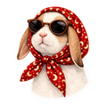 Illustration of a rabbit wearing sunglasses and a red bandana on a white background