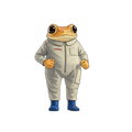 Frog costume with blue boots on a white background