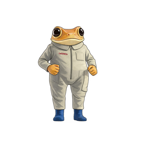 Frog costume with blue boots on a white background